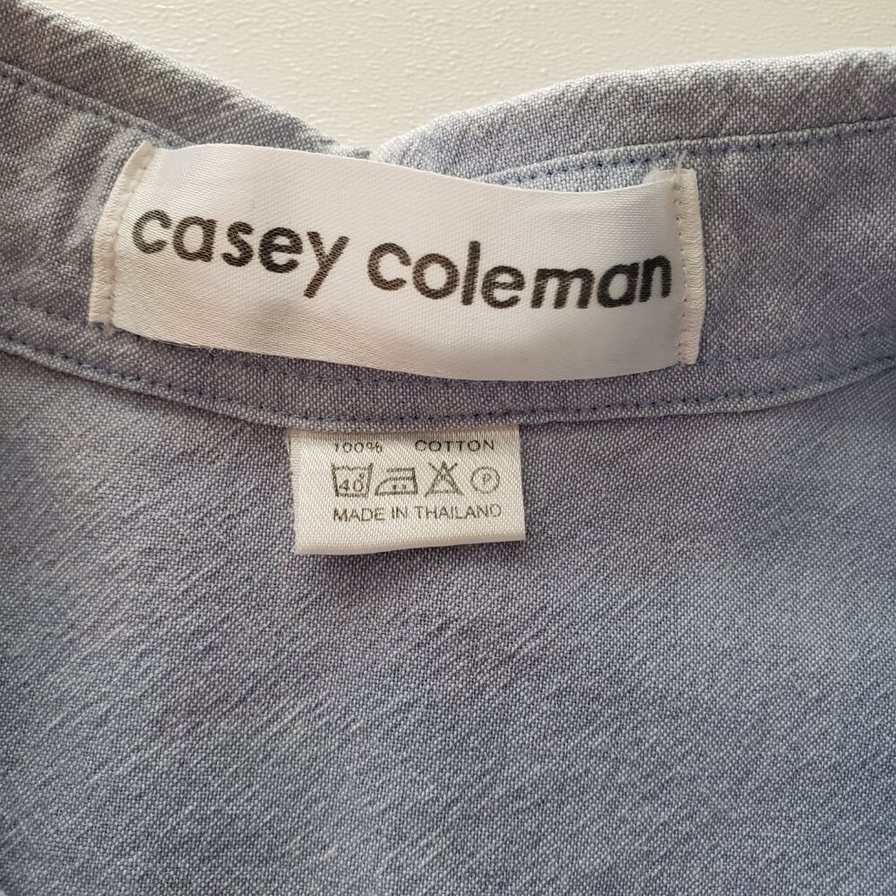 Casey Coleman Size L 100% Cotton Embroidered Hearts Denim Button Down Shirt - Picture 6 of 13